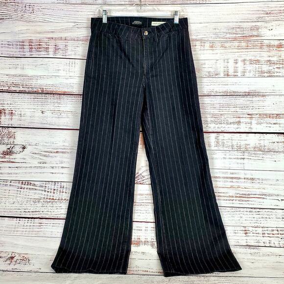 NYDJ Black Pin Stripe Wide Leg Jeans 10 Retro Relaxed Flare Denim Trousers Pants - Picture 1 of 11